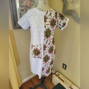 Vintage White and Floral Midi Dress